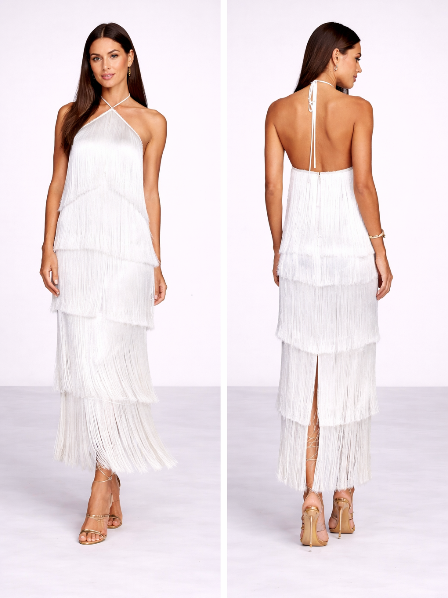 Vestido Longo Elegante com Franjas Modern Maiáh