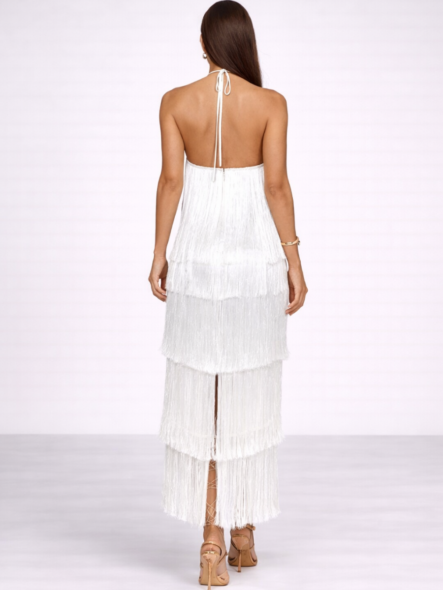 Vestido Longo Elegante com Franjas Modern Maiáh