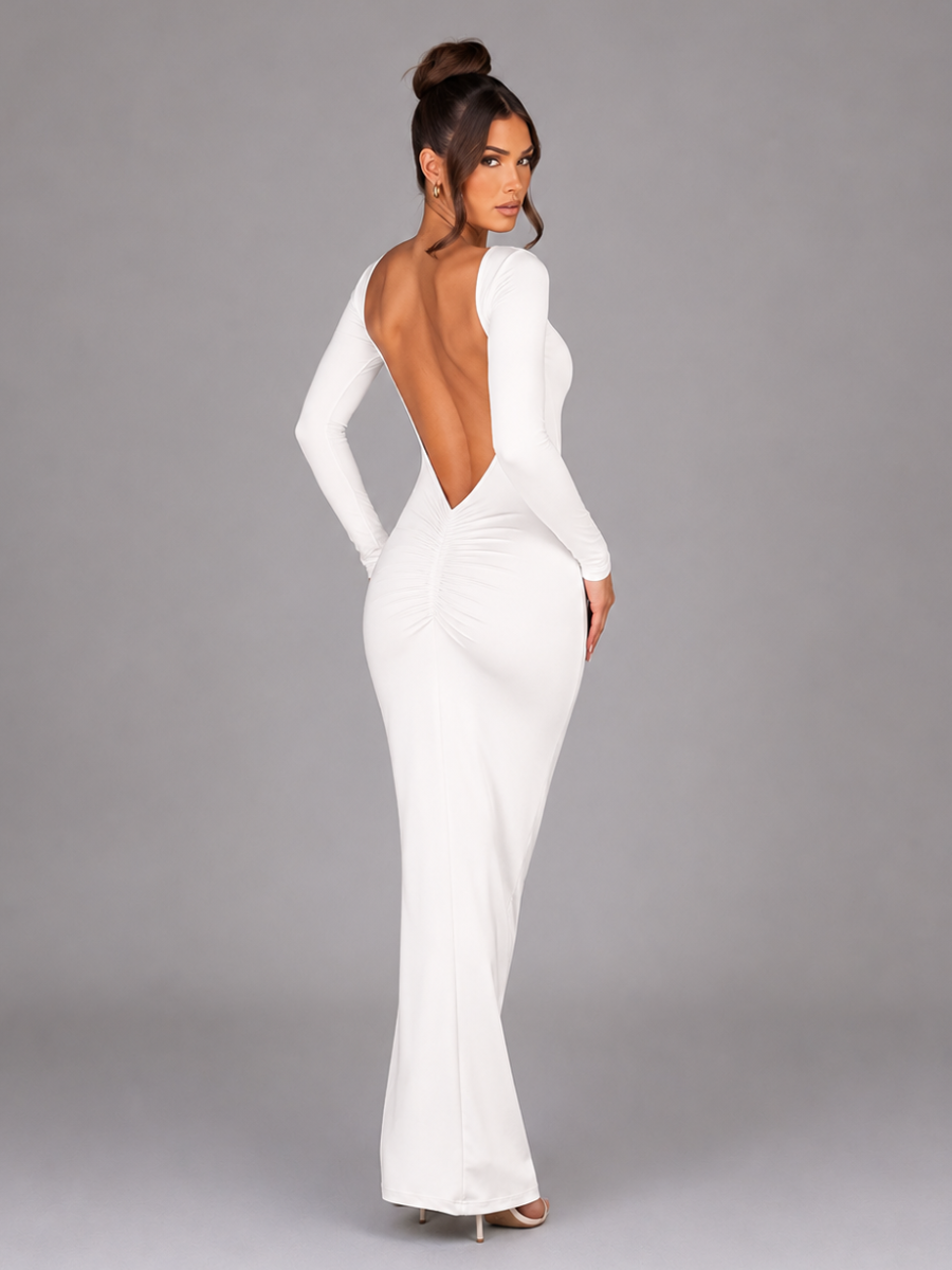 Vestido Manga Longa Costas Aberta Empina Bumbum Modern Natalie