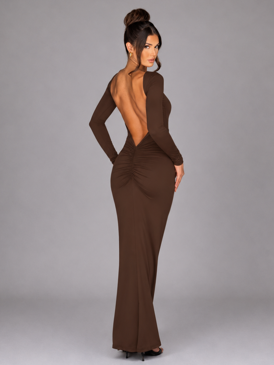 Vestido Manga Longa Costas Aberta Empina Bumbum Modern Natalie