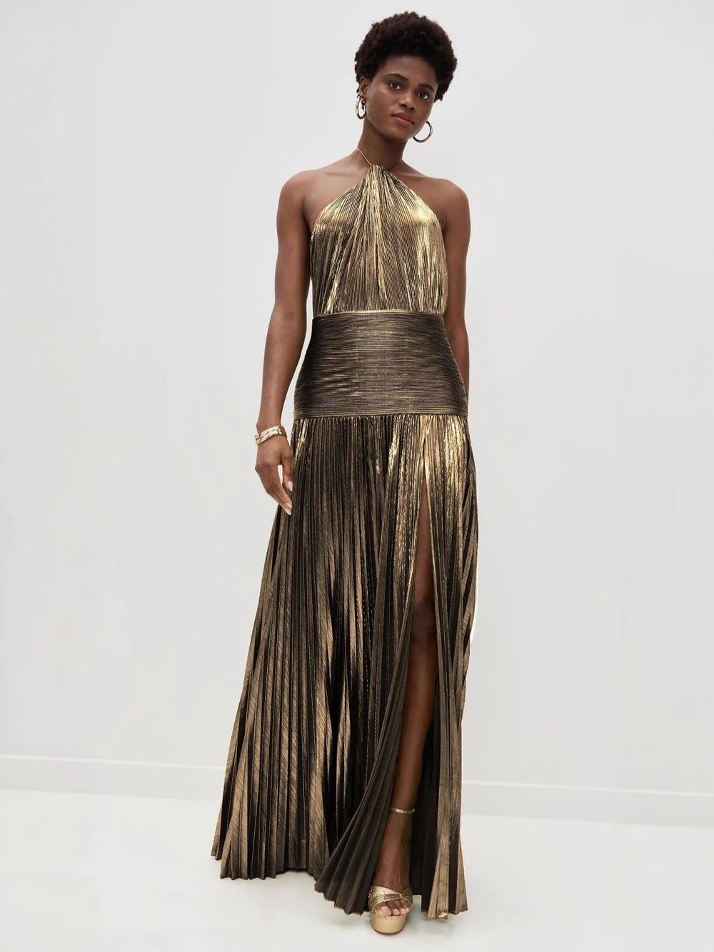 Vestido Longo Metalizado com Fenda Modern Tilia