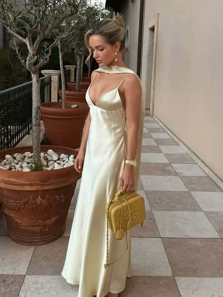 Vestido Longo Cetim Cremoso Modern Zêra