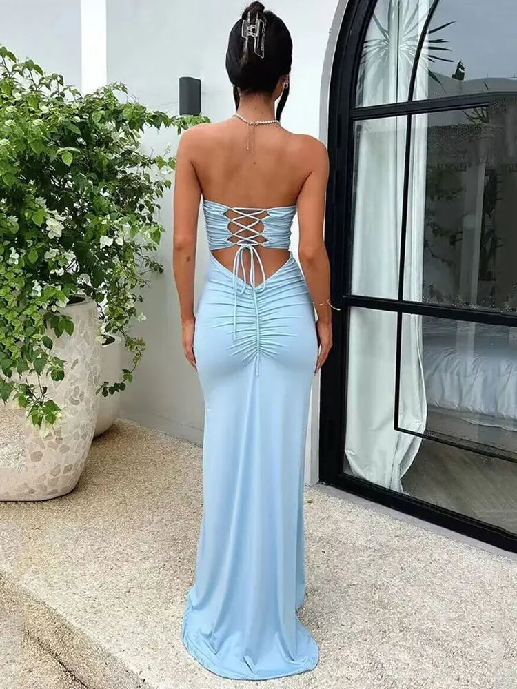Vestido Longo Sem Alças com Amarraçoes e Empina Bumbum Modern Luane - FULL