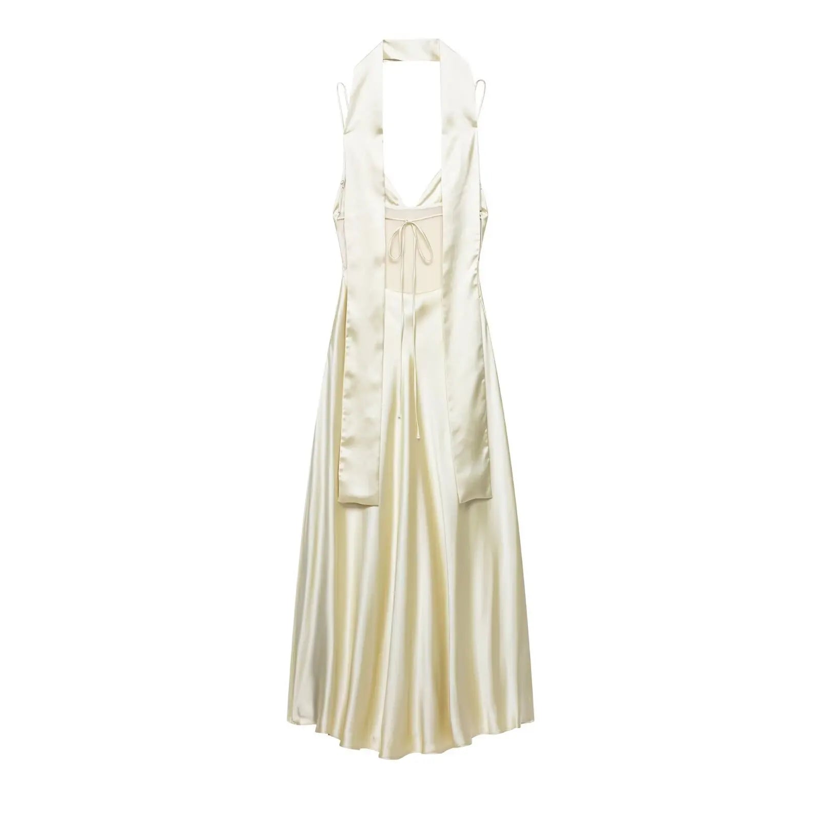 Vestido Longo Cetim Cremoso Modern Zêra