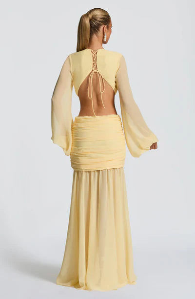 Vestido Longo Manga Comprida em Tule Modern Kyra