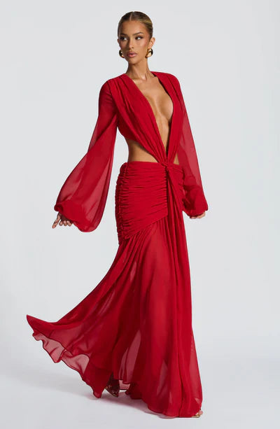 Vestido Longo Manga Comprida em Tule Modern Kyra