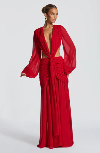 Vestido Longo Manga Comprida em Tule Modern Kyra