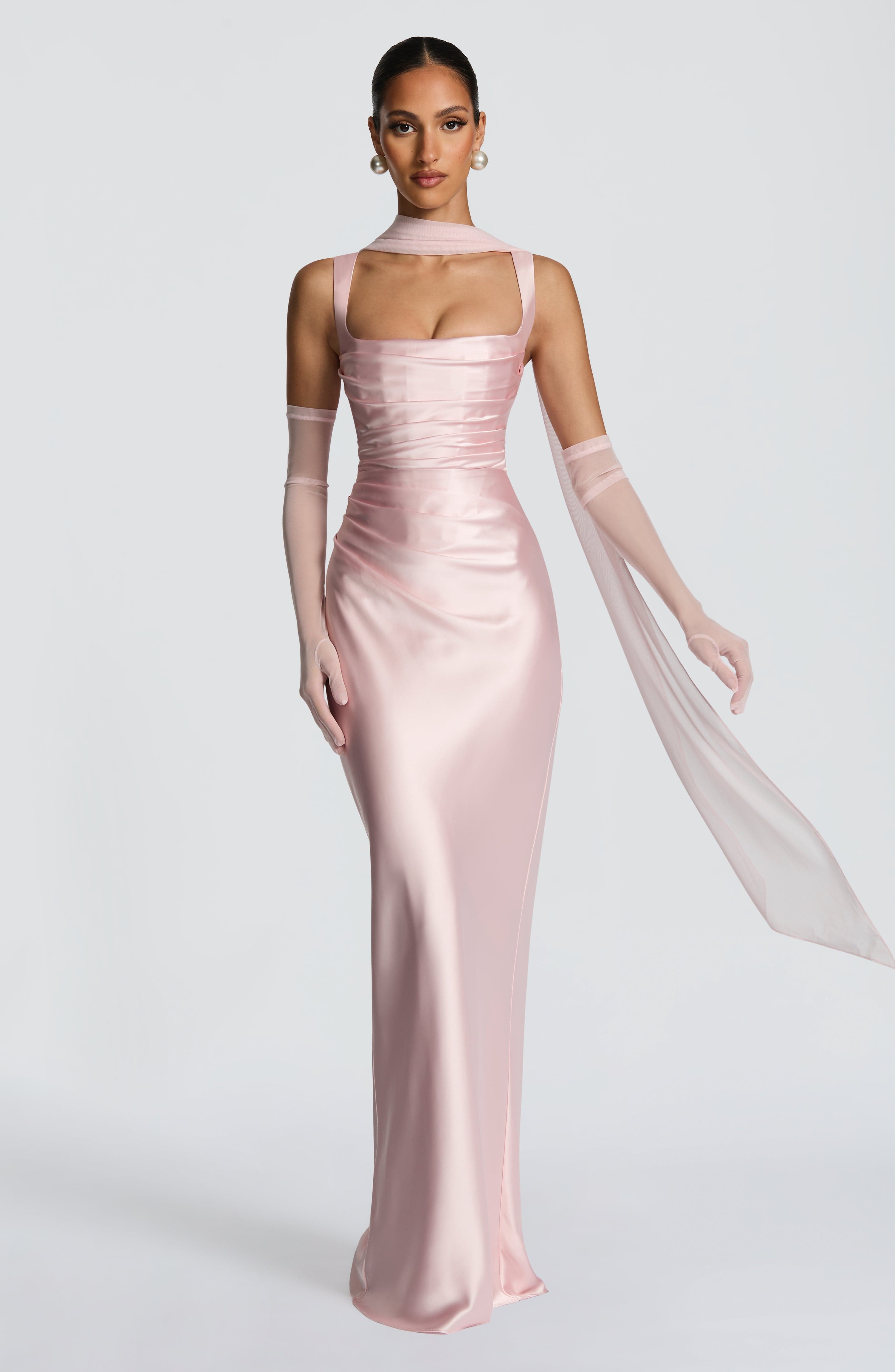 Vestido Longo de Cetim com Lenço Modern Viena