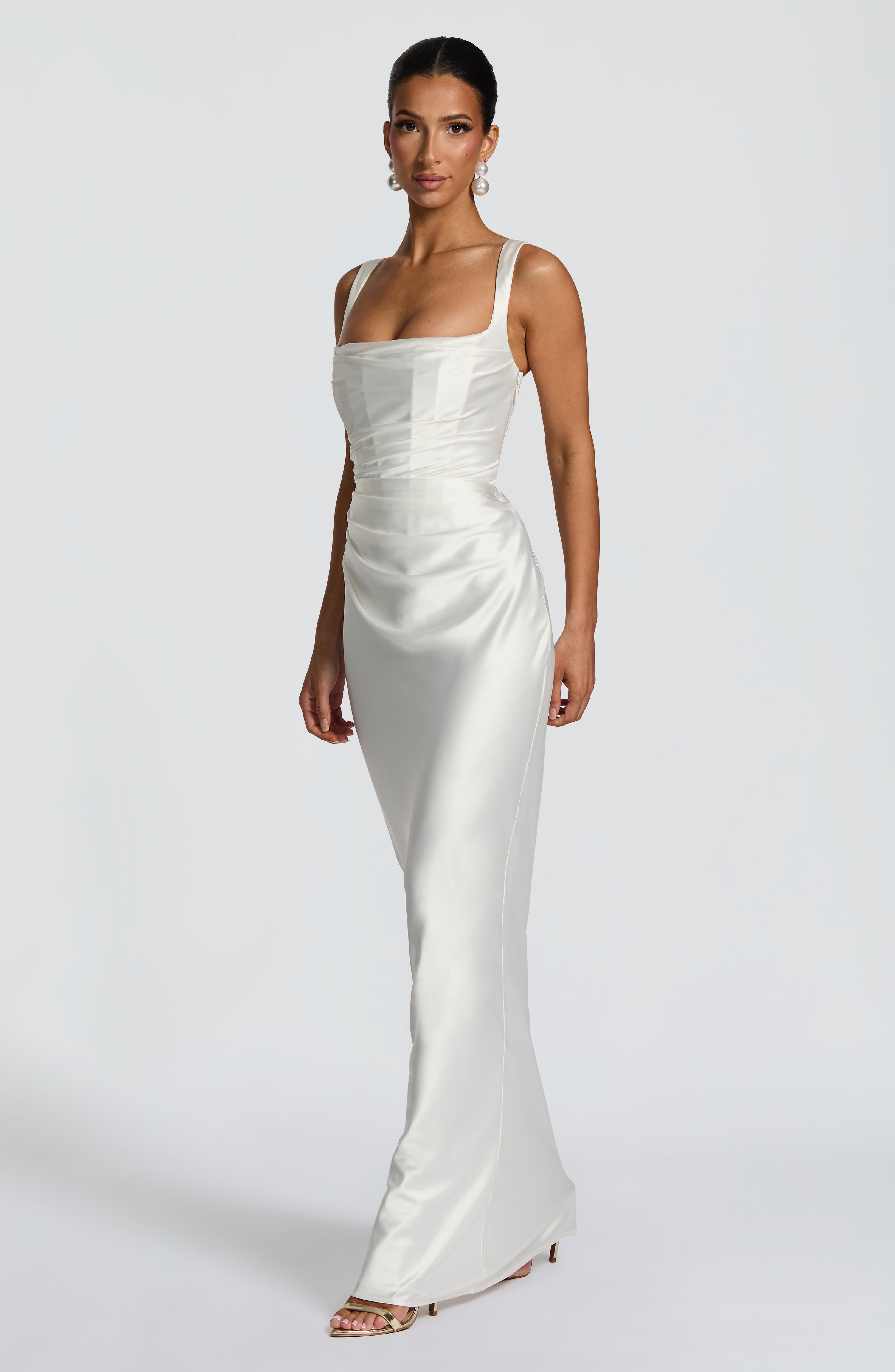 Vestido Longo de Cetim com Lenço Modern Viena