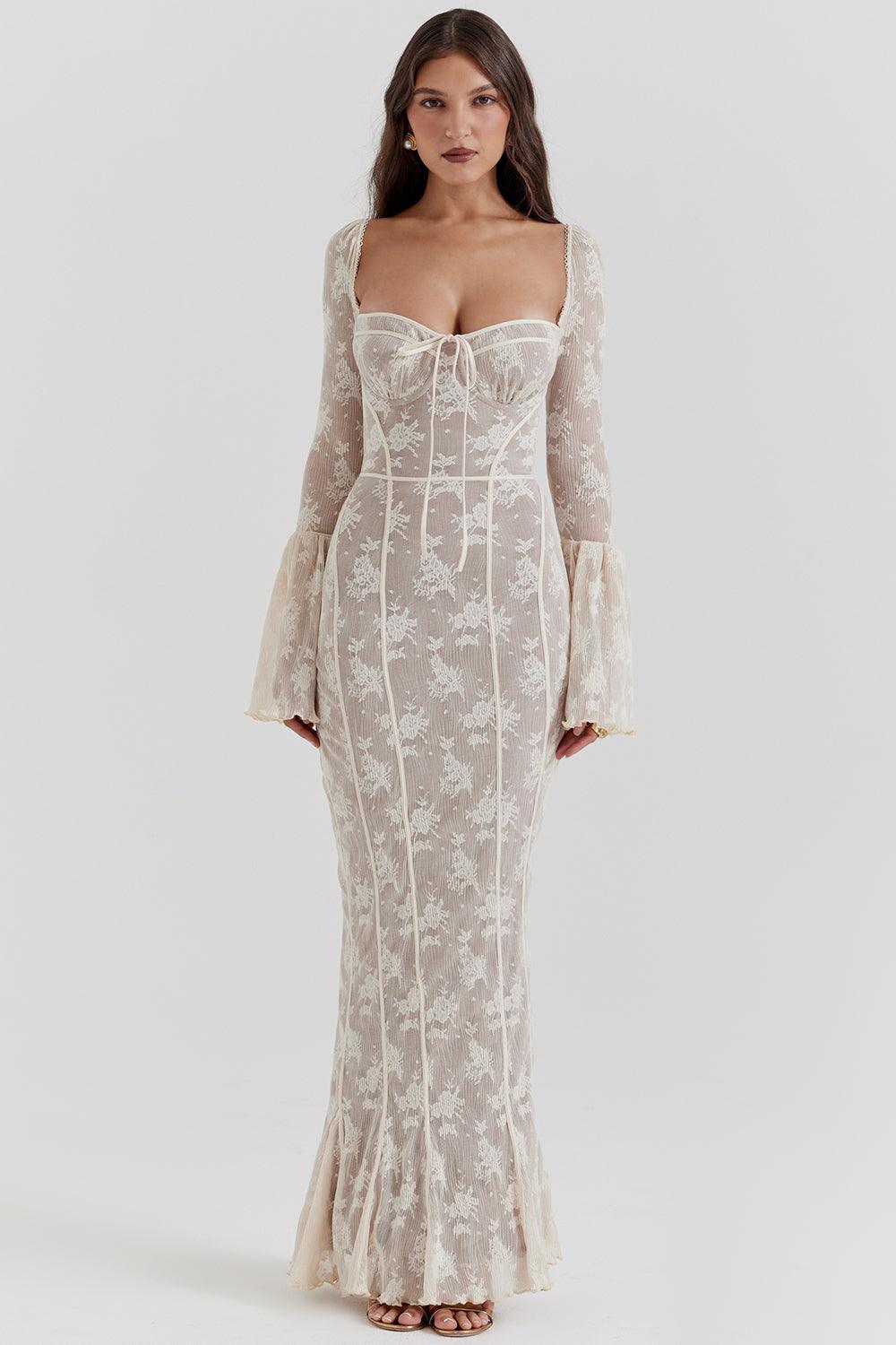 Vestido Longo de Tule Rendado Modern Elise - GOLDEN ERA