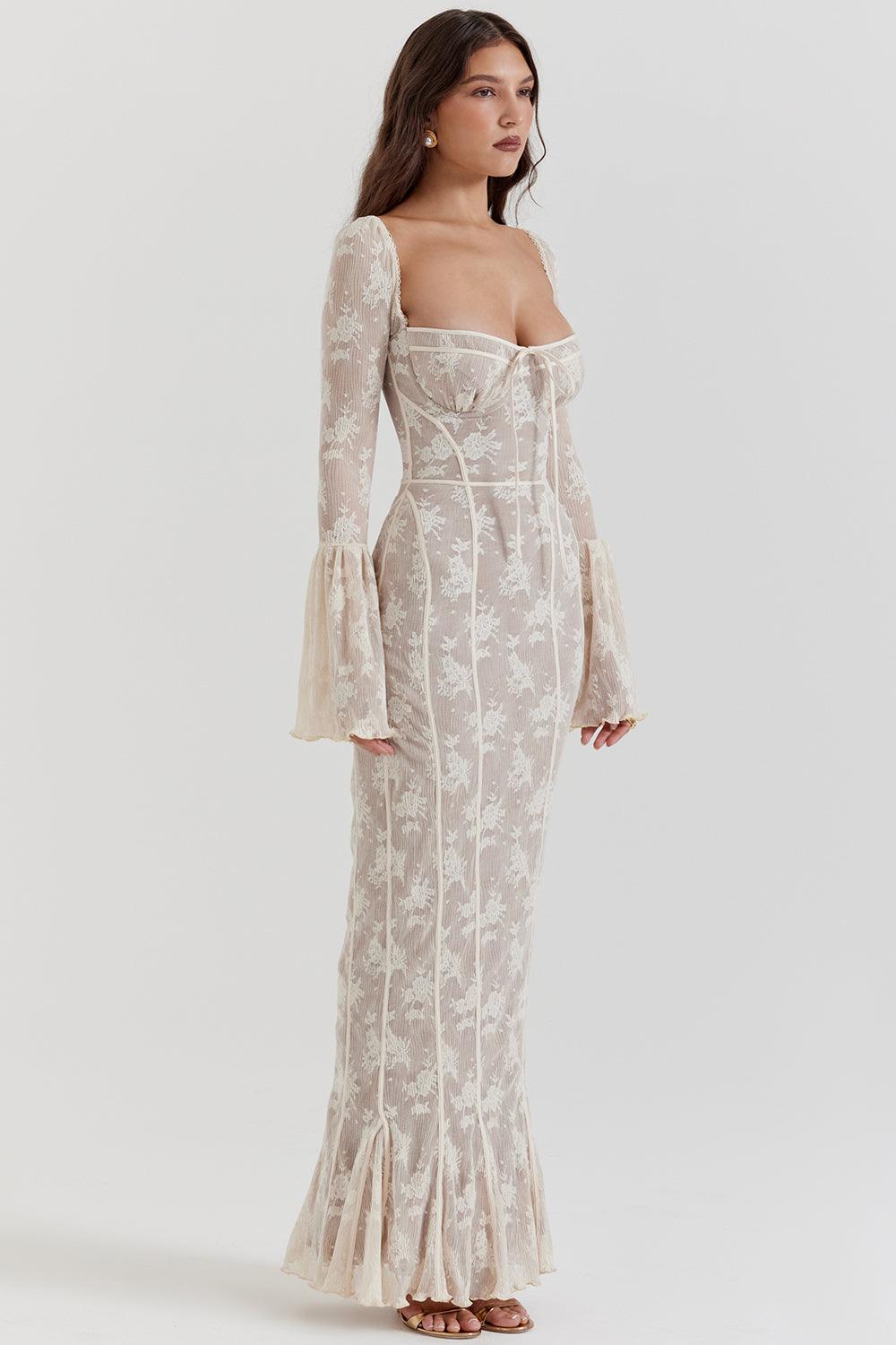 Vestido Longo de Tule Rendado Modern Elise - GOLDEN ERA