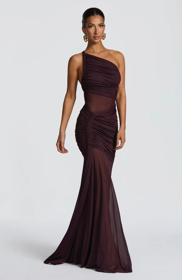 Vestido Longo Drapeado com Tule Modern Marianne