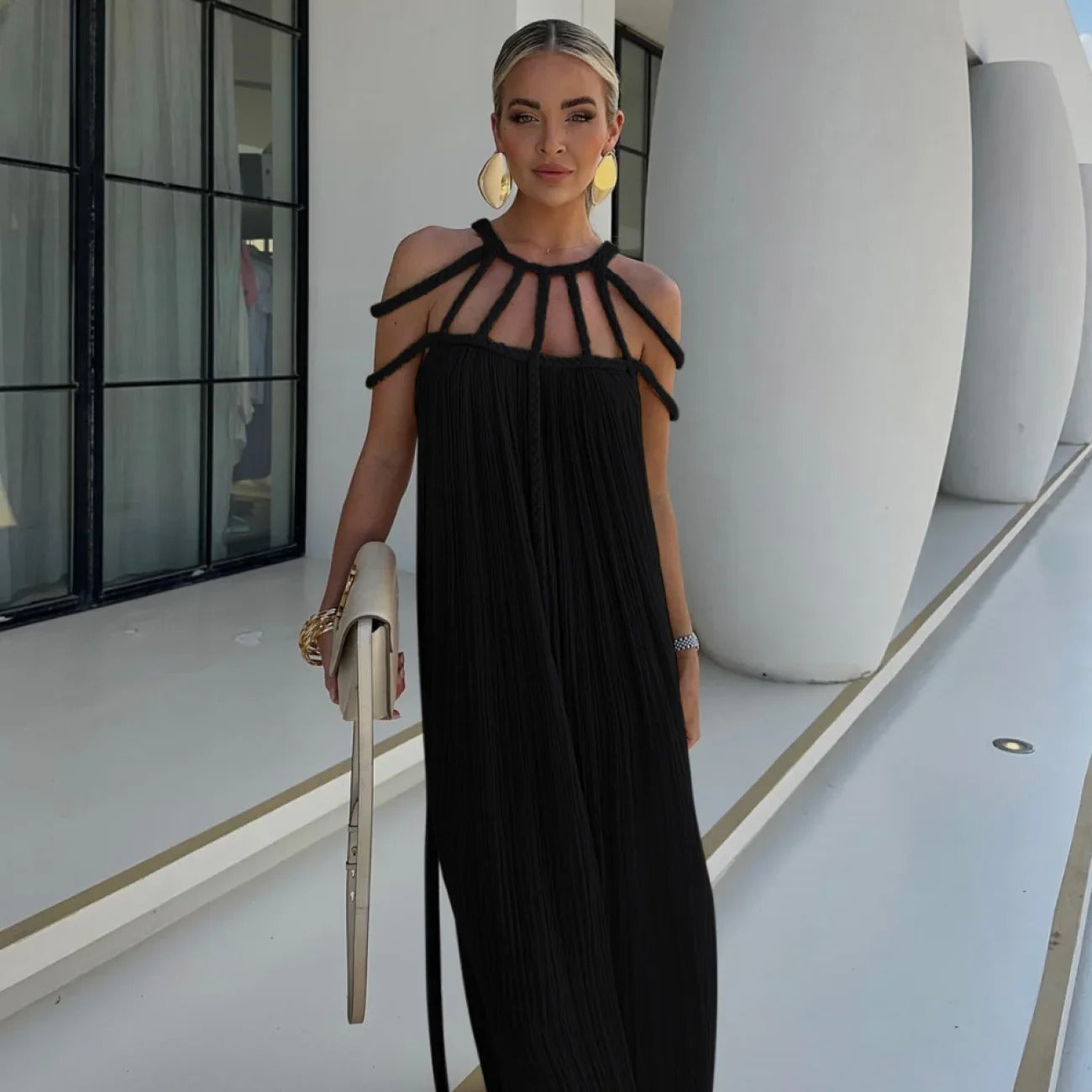 Vestido Longo com Tiras Trançadas Modern Helen