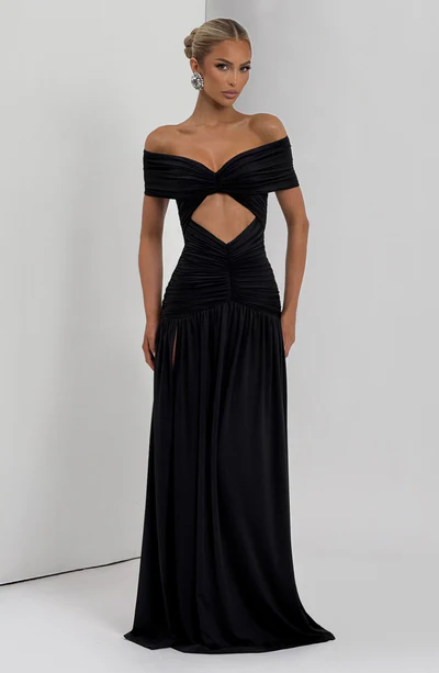 Vestido Longo Ombro a Ombro com Fenda Modern Susan