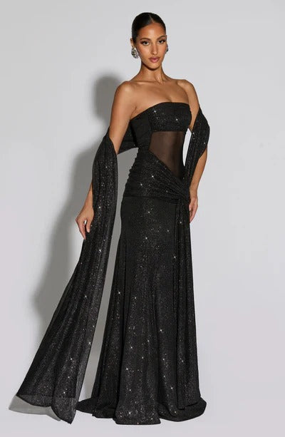 Vestido Longo de Brilho com Tule Modern Agnes