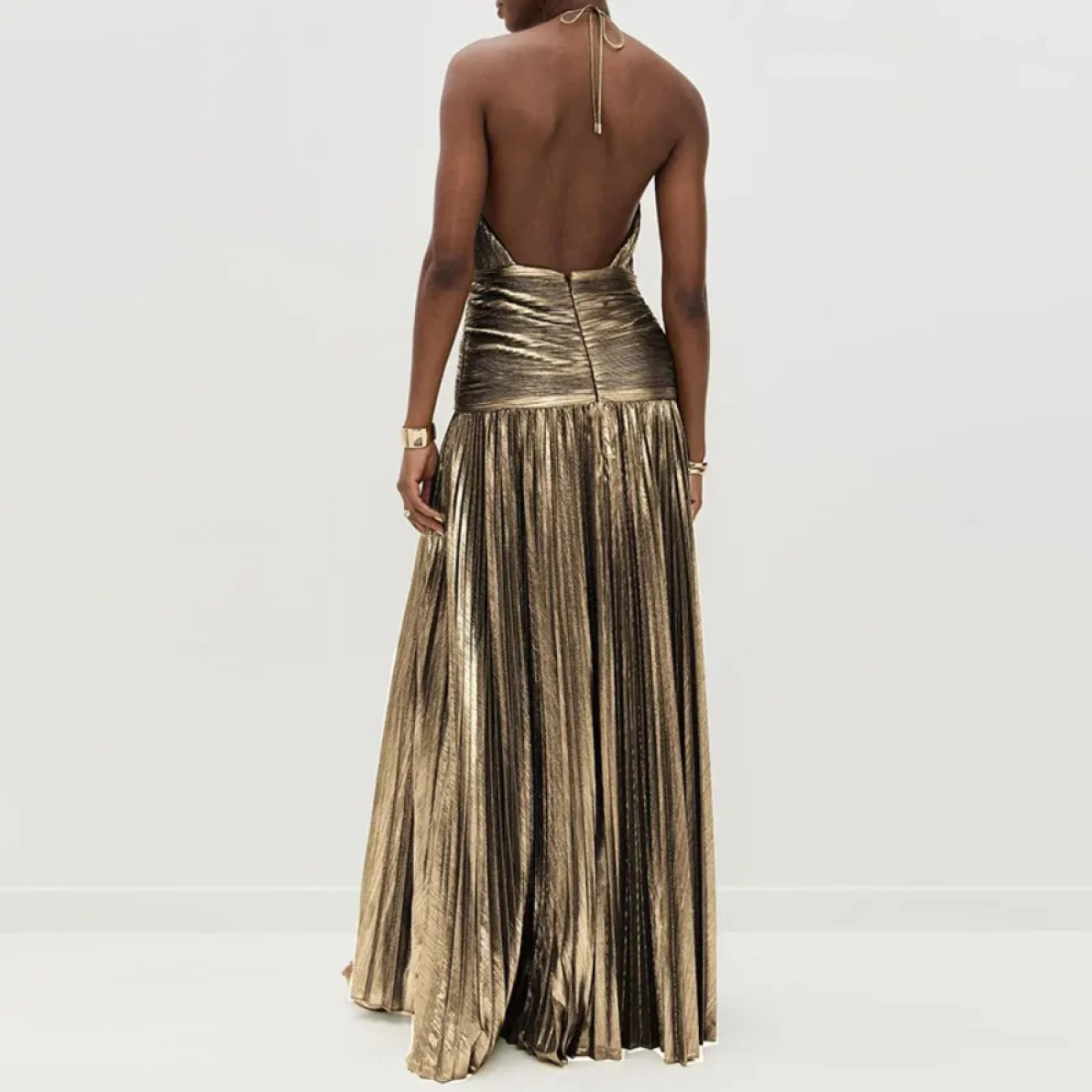 Vestido Longo Metalizado com Fenda Modern Tilia
