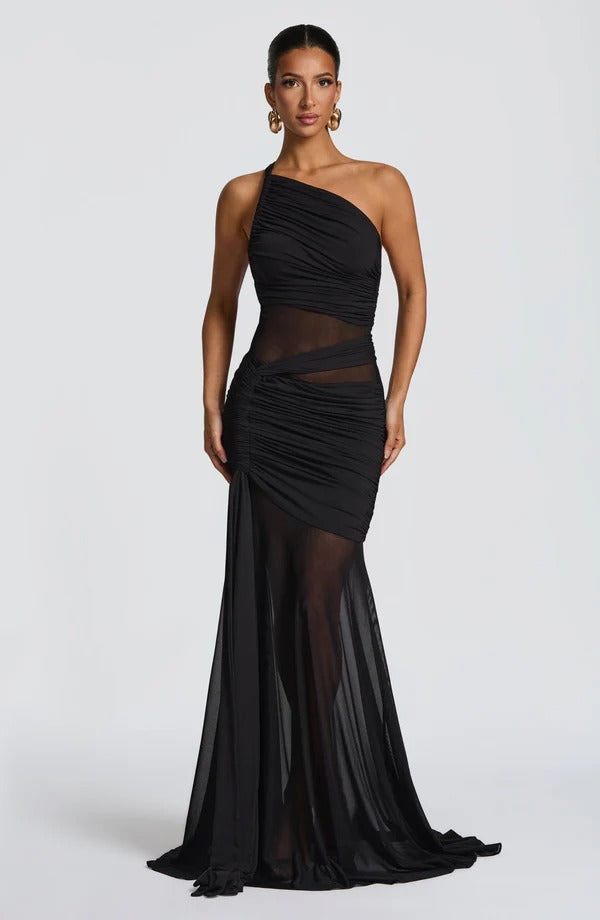 Vestido Longo Drapeado com Tule Modern Marianne
