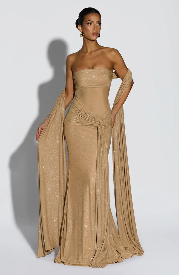 Vestido Longo de Brilho com Tule Modern Agnes