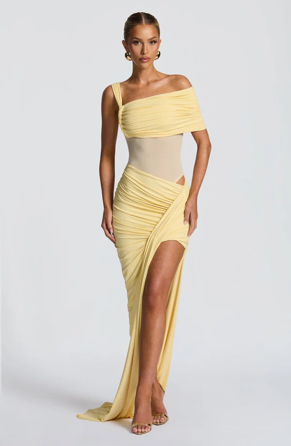 Vestido Longo Assimétrico com Fenda Modern Azurae
