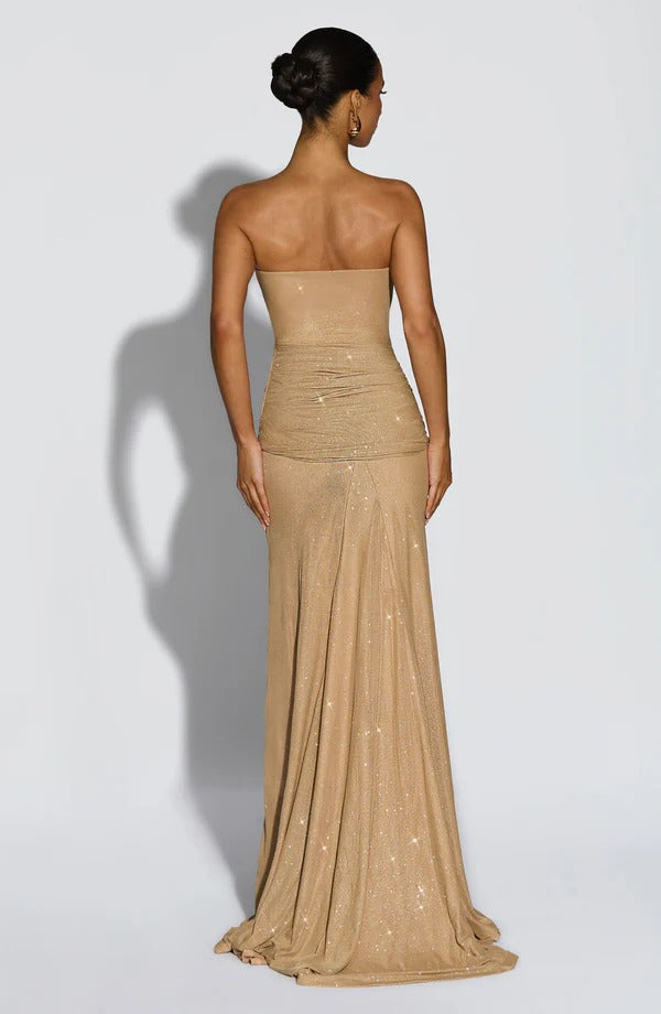 Vestido Longo de Brilho com Tule Modern Agnes