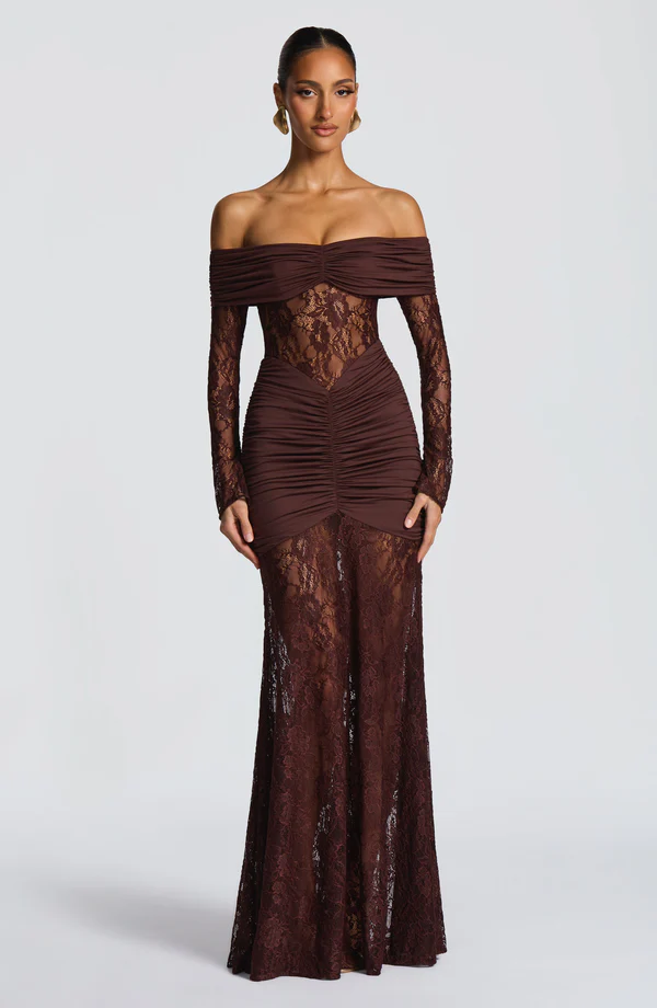 Vestido Longo Ombro a Ombro de Renda Modern Pauline