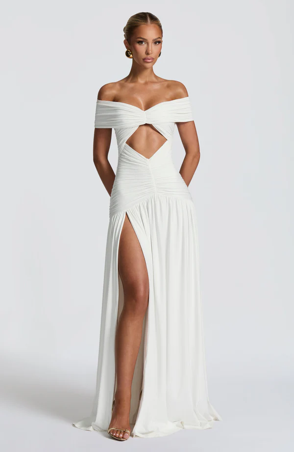 Vestido Longo Ombro a Ombro com Fenda Modern Susan