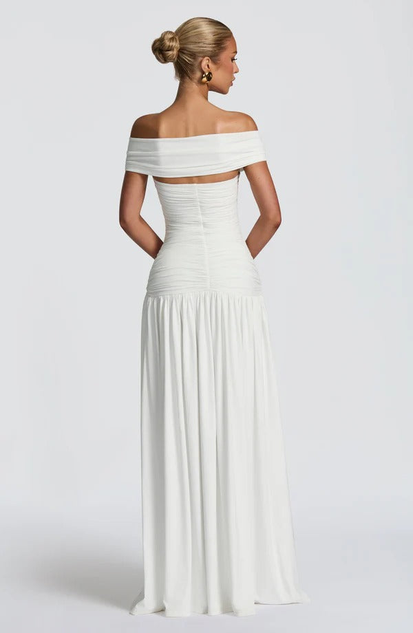 Vestido Longo Ombro a Ombro com Fenda Modern Susan