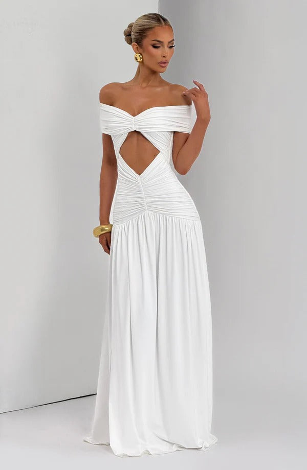 Vestido Longo Ombro a Ombro com Fenda Modern Susan