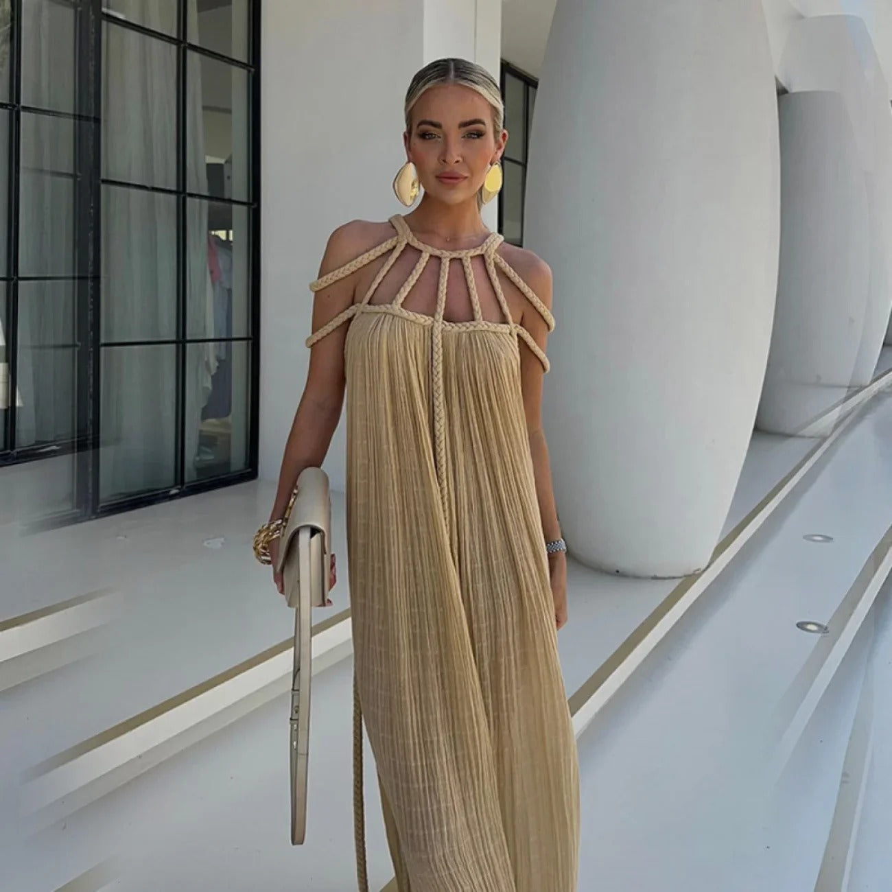 Vestido Longo com Tiras Trançadas Modern Helen