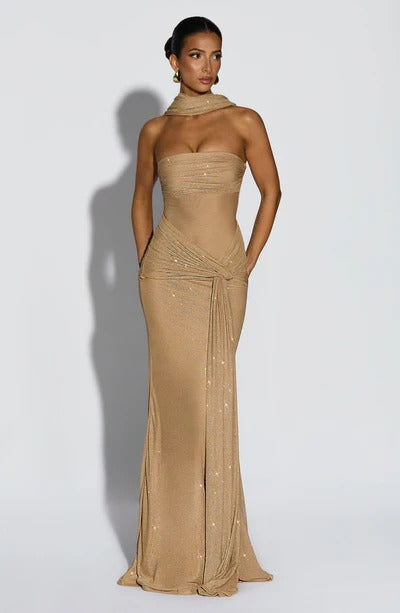 Vestido Longo de Brilho com Tule Modern Agnes