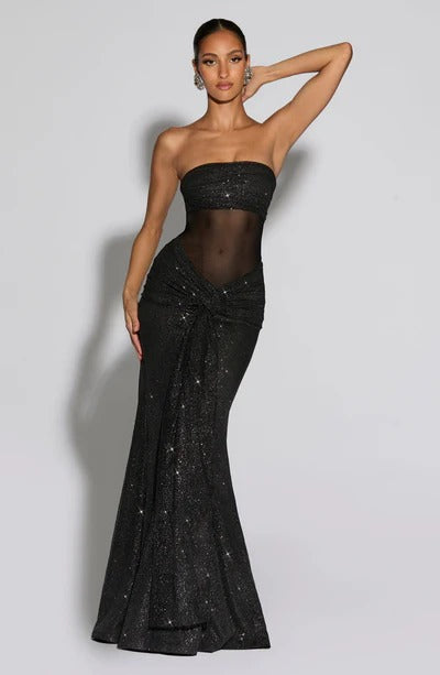 Vestido Longo de Brilho com Tule Modern Agnes