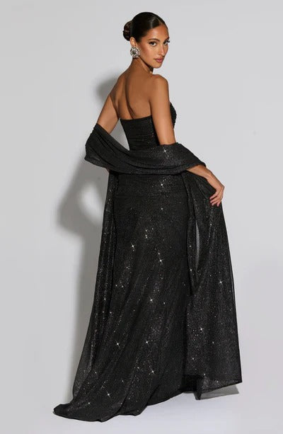 Vestido Longo de Brilho com Tule Modern Agnes