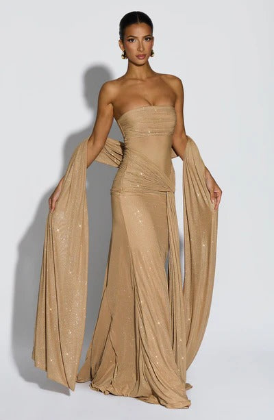 Vestido Longo de Brilho com Tule Modern Agnes