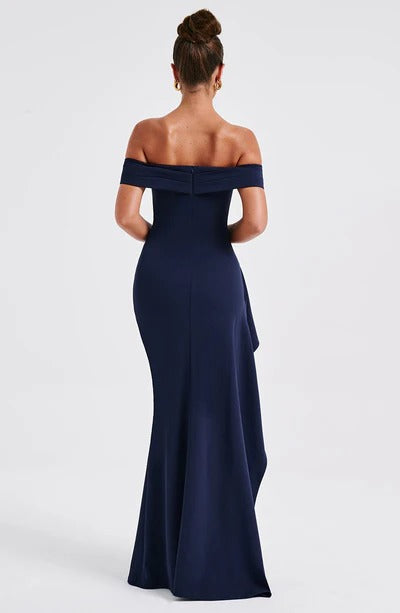 Vestido Longo Ombro a Ombro com Fenda Modern July