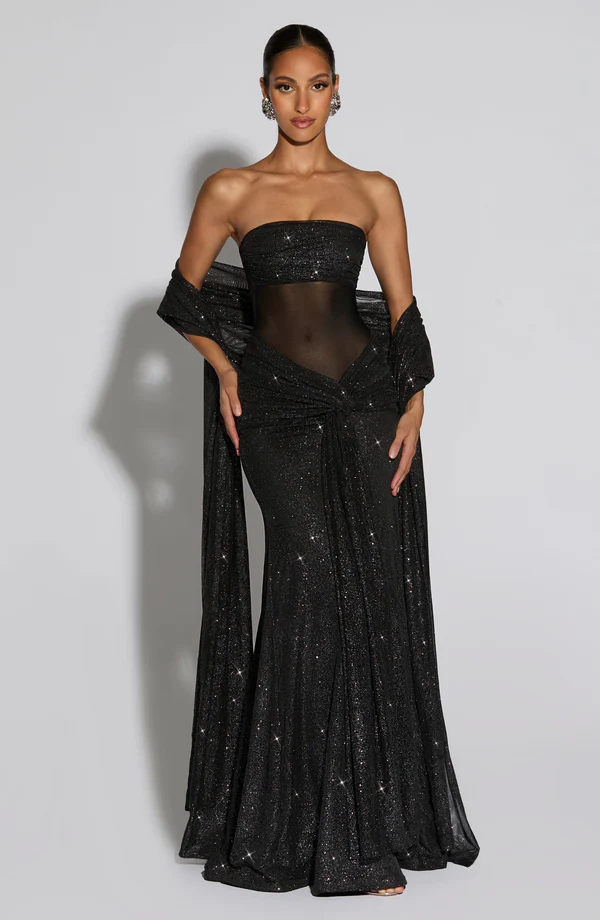 Vestido Longo de Brilho com Tule Modern Agnes