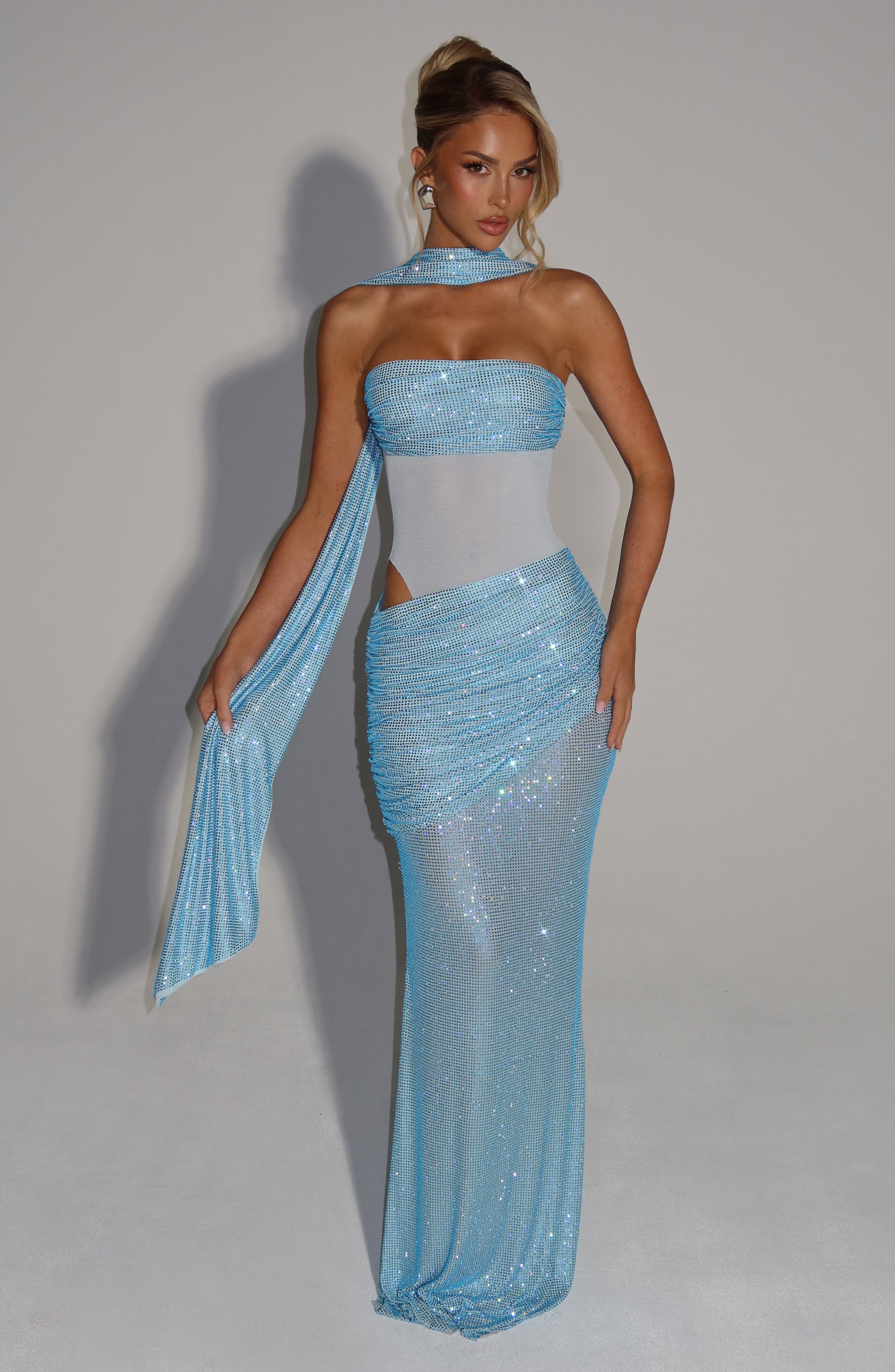 Vestido Longo Sem Alças Brilhante Modern Siren